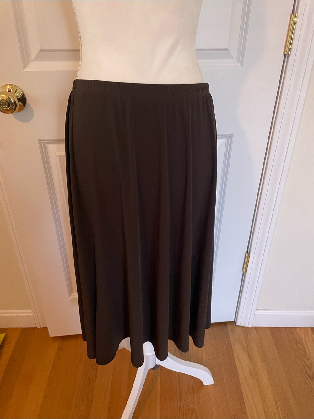 Chico's Dark Brown Midi Skirt - Flowing A-Line elastic waist